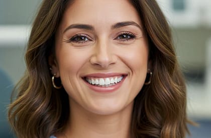 Natural Dental Bridge Transformation in Dublin, CA | We Care Dental Woman confidently smiling with natural-looking dental bridge at We Care Dental in Dublin, CA